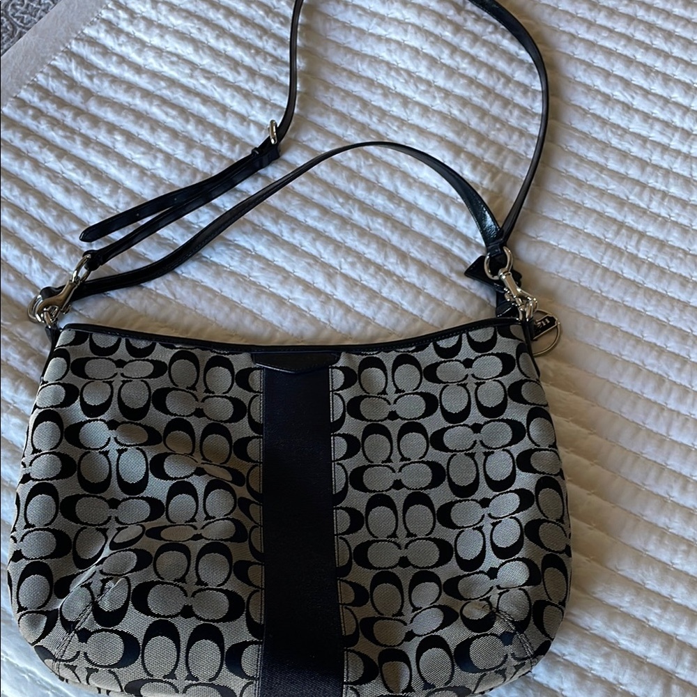 Coach Black and Grey Crossbody Bag with Signature Design